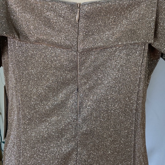 Gold shiny off shoulder formal gown, Sz 2XL - Picture 5 of 6